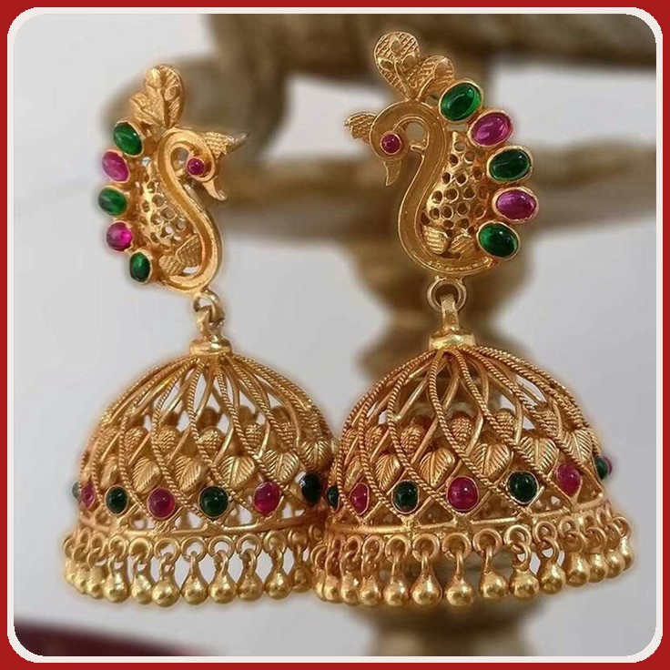 PEACOCK MOTIF TEMPLE JEWELLERY JHUMKA